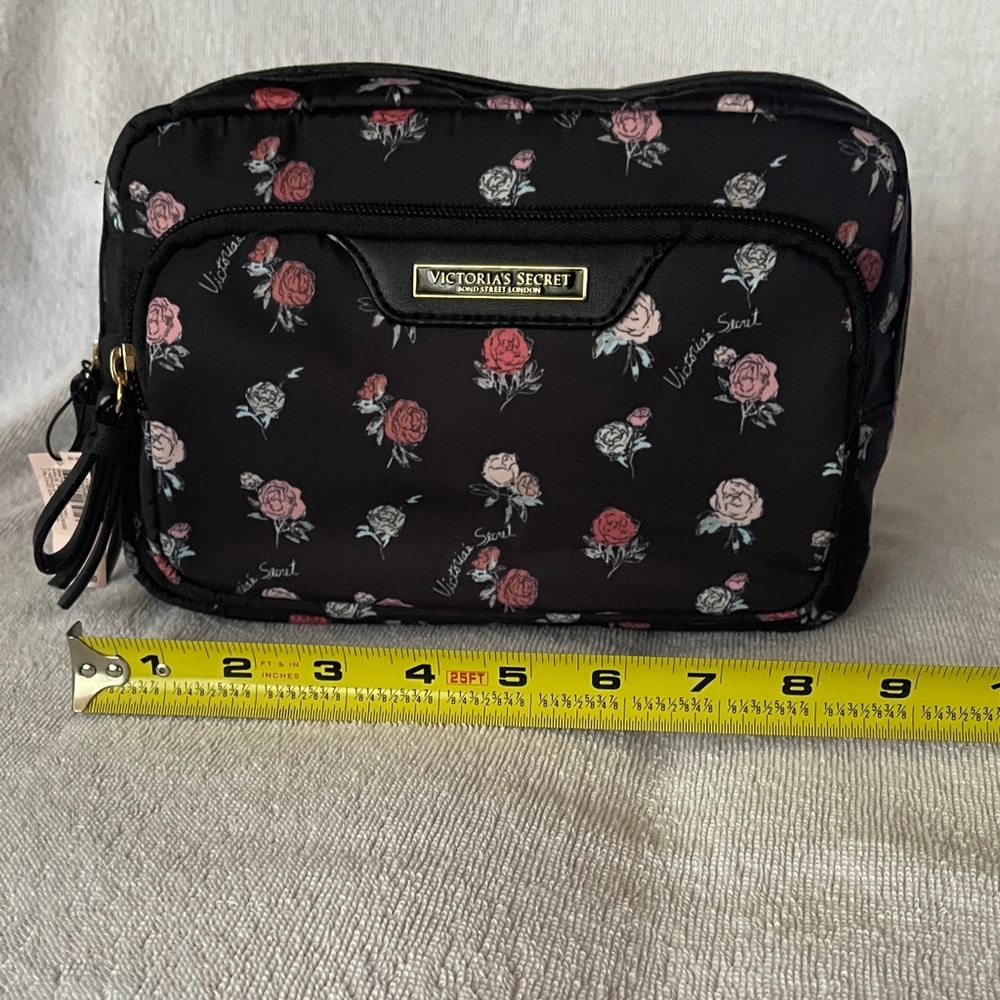 Victoria's Secret Black and Pink Floral Cosmetic Bag